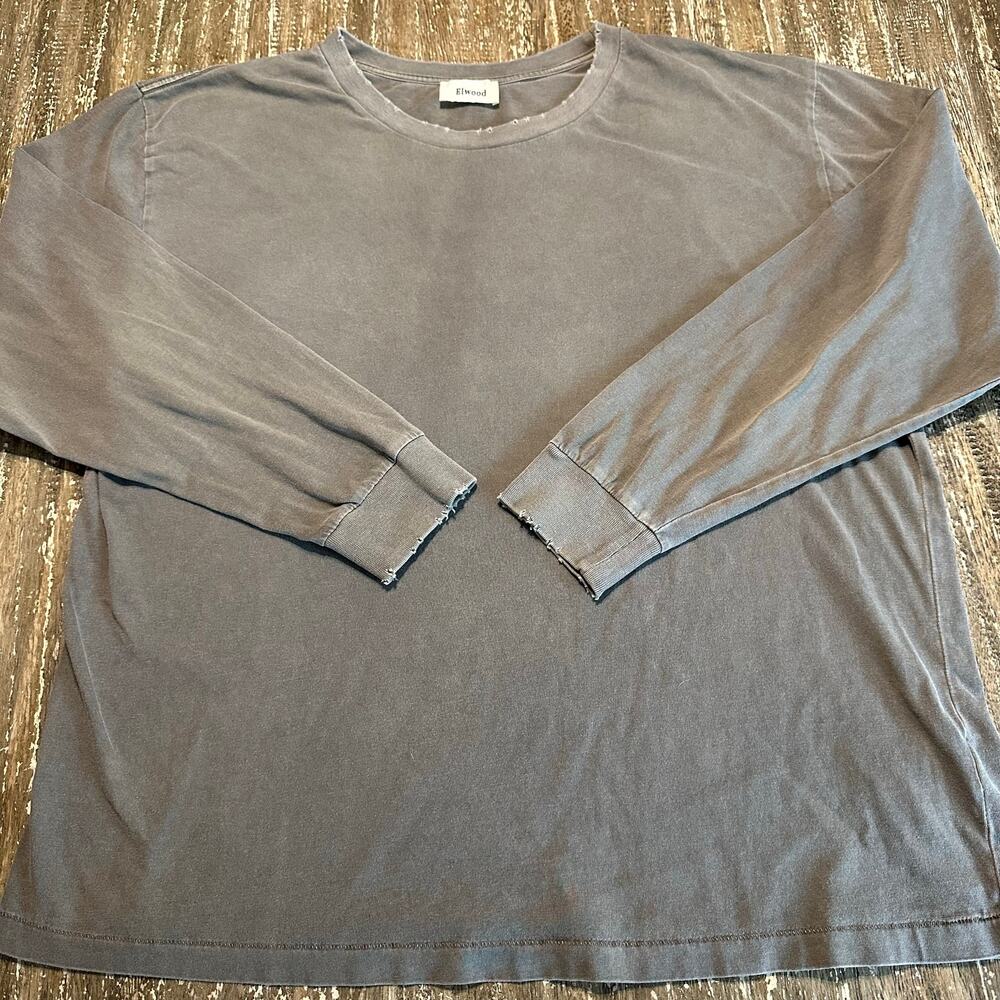Elwood Long Sleeve Core Distressed 100% Cotton T-Shirt Vintage Green Gray Size L